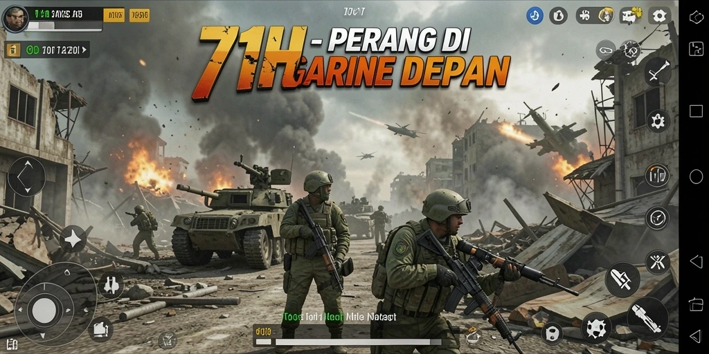 Screenshot gameplay 71H yang menunjukkan pertarungan intens di medan perang.