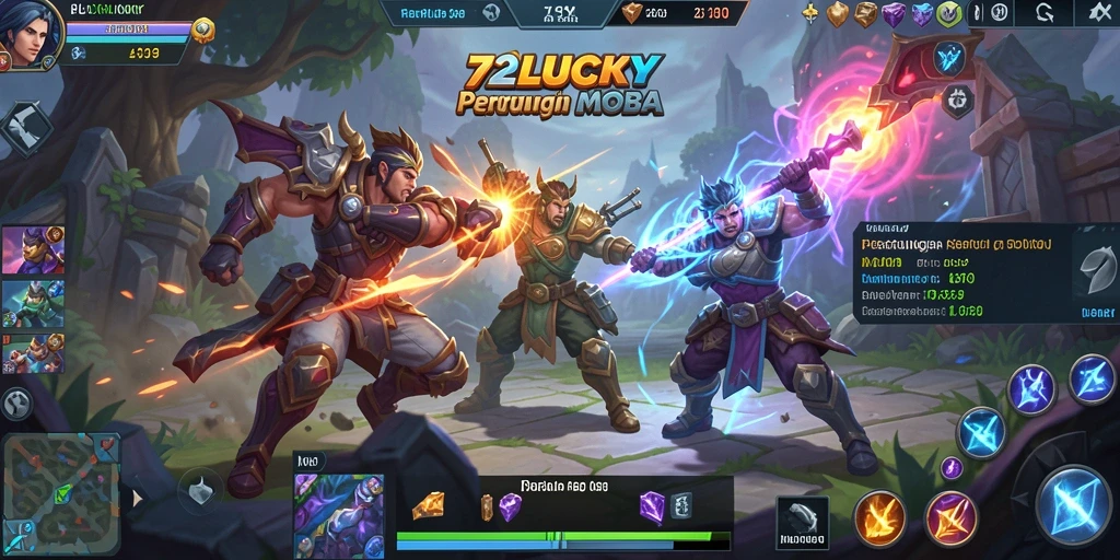 Tampilan pertempuran seru dalam game MOBA 72LUCKY.