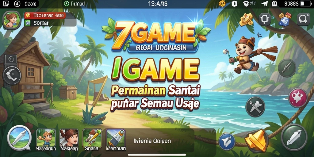 Screenshot gameplay 7GAME yang menunjukkan karakter lucu dan tantangan seru.