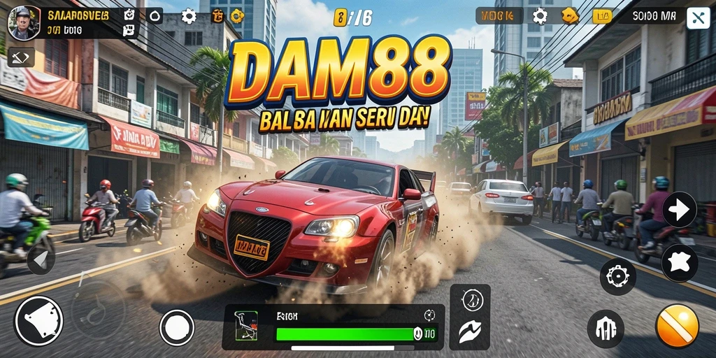 Tangkapan layar dari gameplay balapan yang mendebarkan di DAM88.