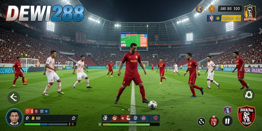 Tampilan gameplay menarik dari DEWI288 dengan aksi sepak bola seru.