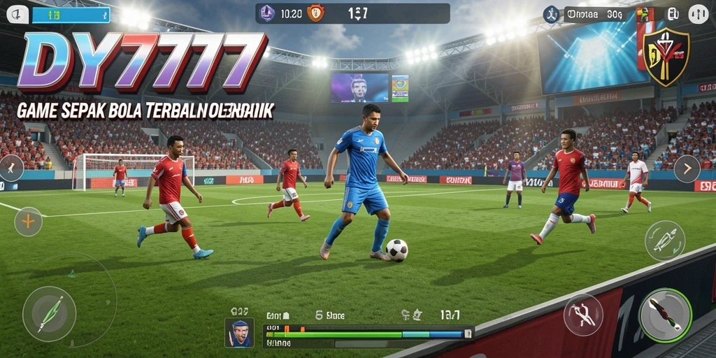 Screenshot gameplay DY777 yang menampilkan aksi sepak bola yang menegangkan.