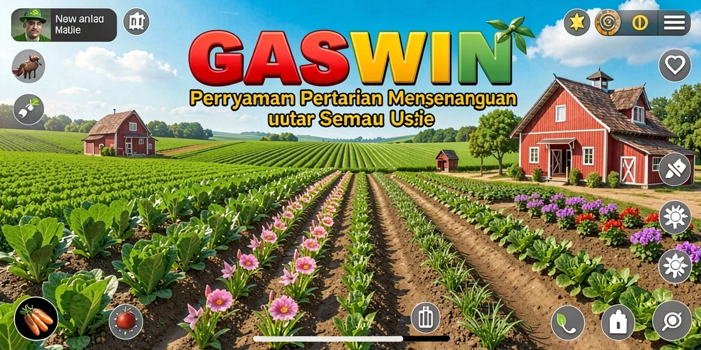 Tampilan gameplay GASWIN yang menggambarkan kesibukan di lahan pertanian.