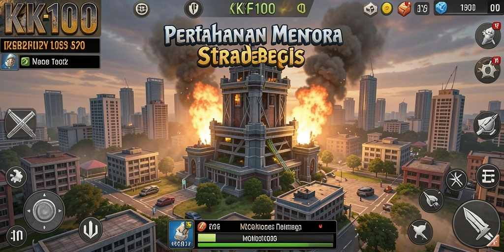 Screenshot KPK100 menampilkan aksi menara pertahanan yang mendebarkan.