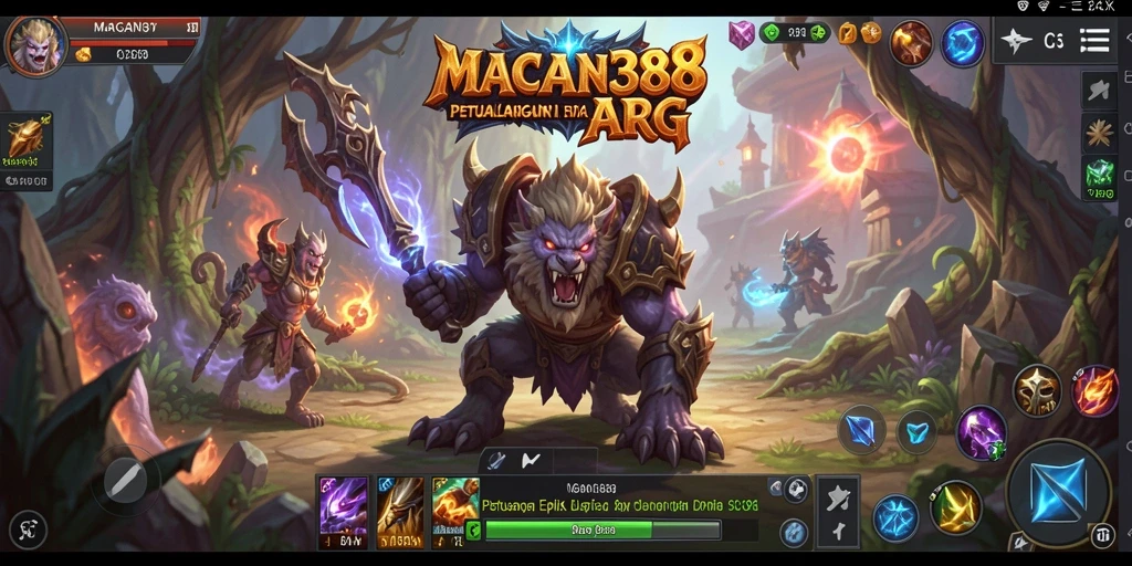 Tangkapan layar utama MACAN388 menampilkan aksi pertarungan ARPG yang mendebarkan.
